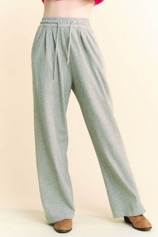 Davi & Dani Rhinestone Elastic Waist Wide Leg Pants - Shop Style & More | Fresh Looks, Everyday Deals & Free Shipping