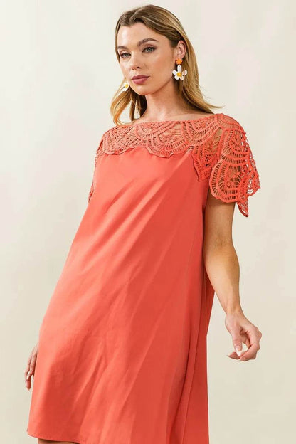 BiBi Crochet Lace Yoke Detailed Wrinkled Dress - Shop Style & More | Fresh Looks, Everyday Deals & Free Shipping