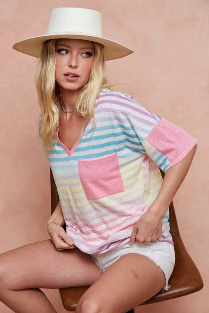 BiBi Rainbow Stripe Printed Triblend Knit Top - Shop Style & More | Fresh Looks, Everyday Deals & Free Shipping