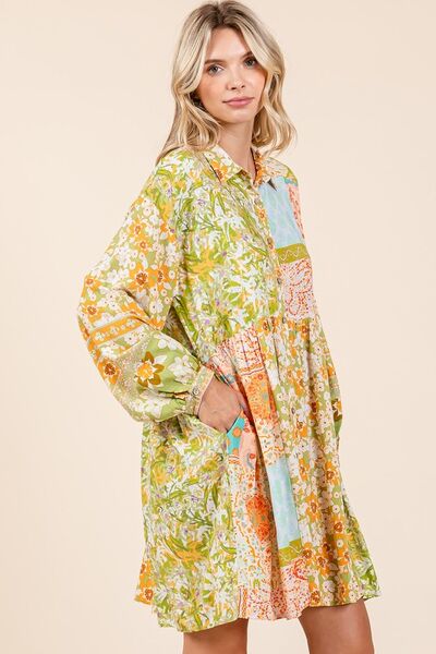 Mittoshop Floral Button Detail Long Sleeve Shirt Dress Casual Dresses