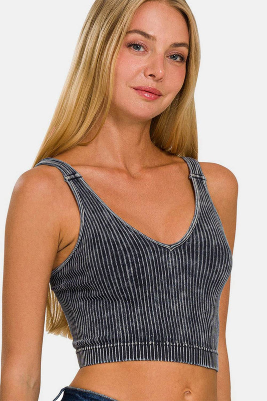 Zenana Washed Ribbed Cropped V-Neck Tank - Shop Style & More | Fresh Looks, Everyday Deals & Free Shipping