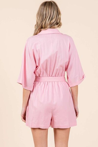 Mittoshop Tie Waist Half Sleeve Romper Jumpsuits