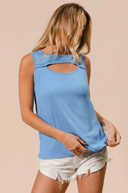 BiBi Rayon Span Knit With Cut Out Front Sleeveless Top - Shop Style & More | Fresh Looks, Everyday Deals & Free Shipping
