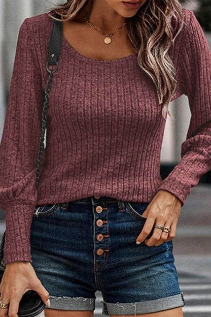 Mabel Ribbed Bishop Sleeve Round Neck Top - Shop Style & More | Fresh Looks, Everyday Deals & Free Shipping