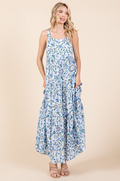 Mittoshop Flower Print Tiered Sleeveless Empire Maxi Dress Casual Dresses