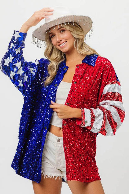 BiBi American Flag Sequin Snap Down Shirt - Shop Style & More | Fresh Looks, Everyday Deals & Free Shipping