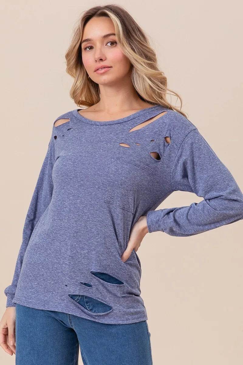 BiBi Triblend with Laser Cut Detailed T-Shirt - Shop Style & More | Fresh Looks, Everyday Deals & Free Shipping