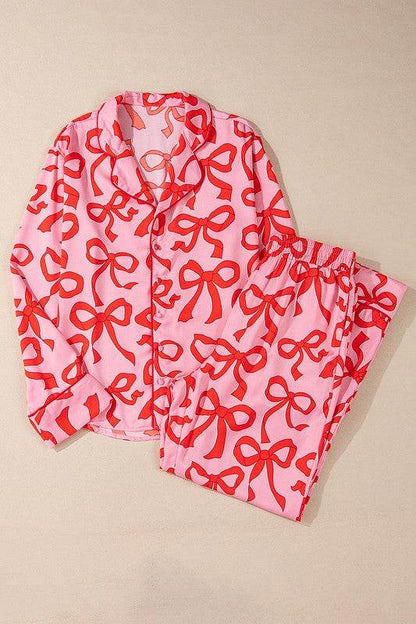2pcs Bow Print Shirt Style Long Sleeve Pajama Set - Shop Style & More | Fresh Looks, Everyday Deals & Free Shipping