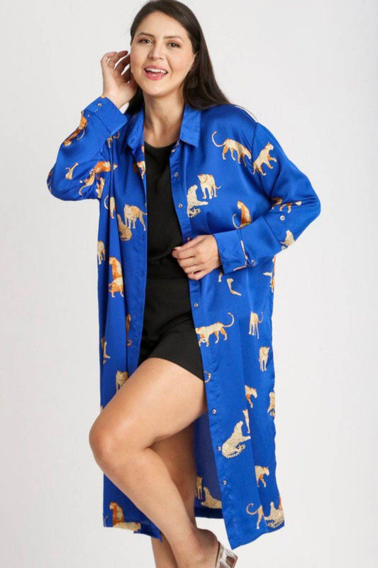 Umgee Full Size Animal Print Button Down Midi Shirt Dress Plus Size - Shop Style & More | Fresh Looks, Everyday Deals & Free Shipping