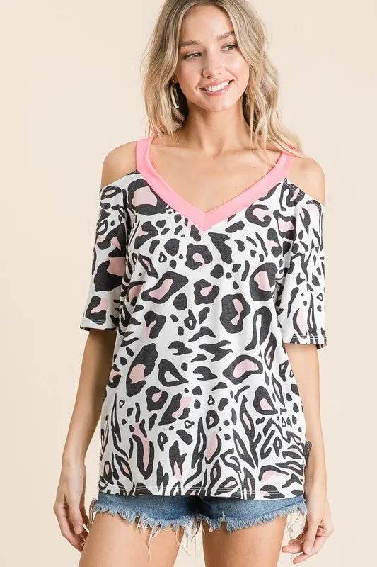 BiBi Leopard Print Top with Shoulder Cut Out - Shop Style & More | Fresh Looks, Everyday Deals & Free Shipping