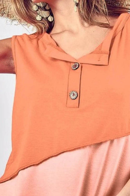 BiBi Color Block Contrast Stitching Buttoned Henley Top - Shop Style & More | Fresh Looks, Everyday Deals & Free Shipping