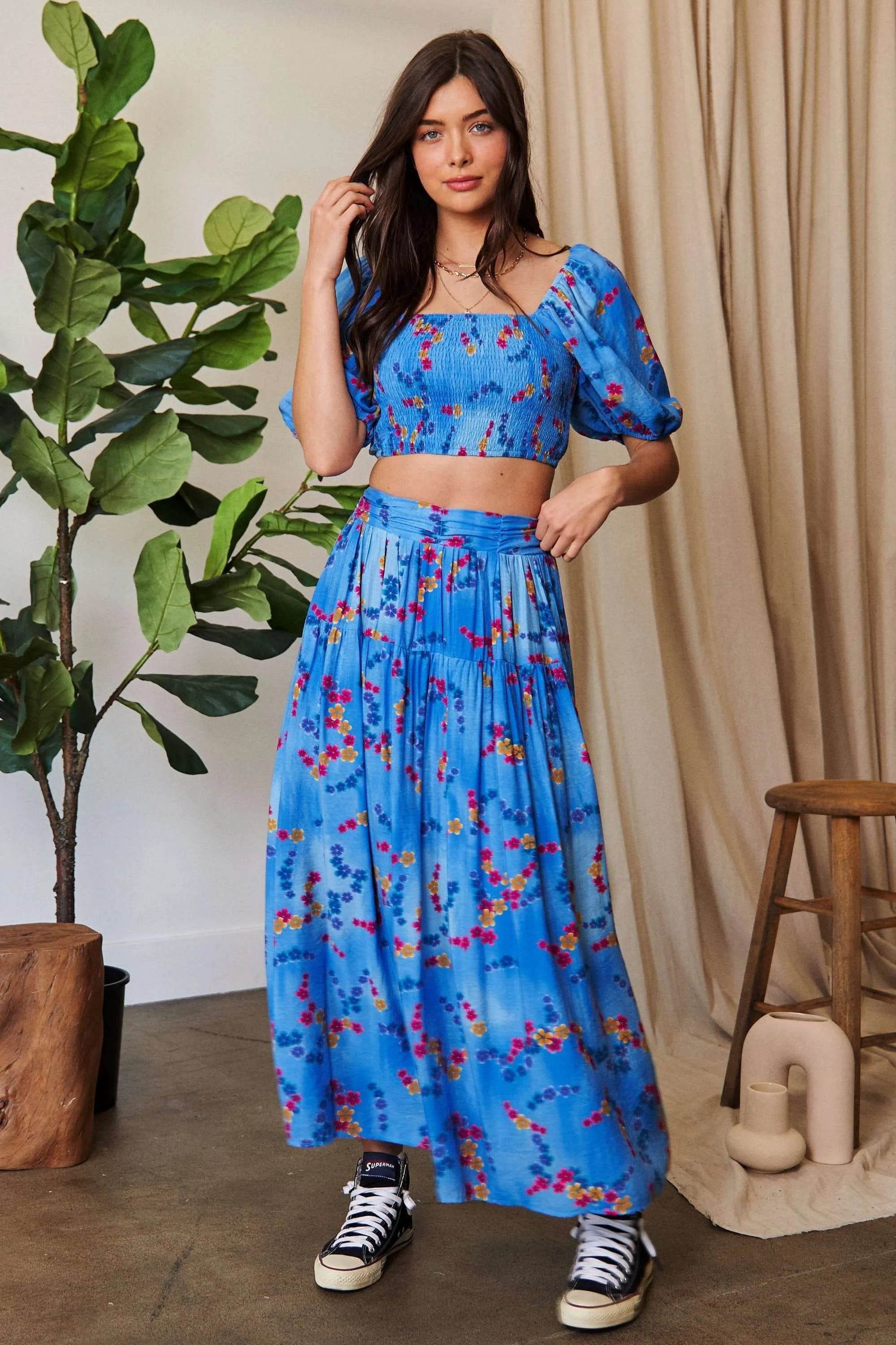 Davi & Dani Smocing Bodice Puff Short Sleeve Printed Crop Top - Shop Style & More | Fresh Looks, Everyday Deals & Free Shipping