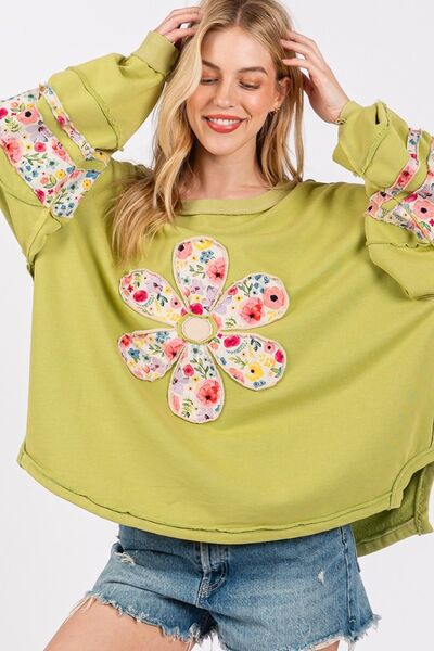 SAGE + FIG Daisy Patch Applique Long Sleeve Sweatshirt Hoodies & Sweaters