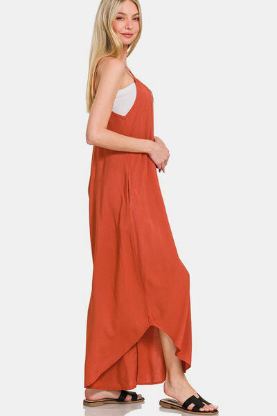 Zenana Wide Leg Overalls with Pockets and Spaghetti Straps Jumpsuits