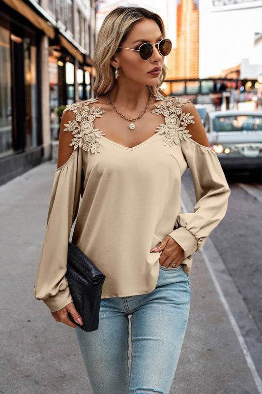 Contrast Low Back Lace Cold Shoulder Top - Shop Style & More | Fresh Looks, Everyday Deals & Free Shipping