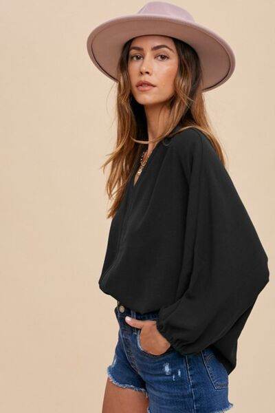 Annie Wear Notched Batwing Sleeve Blouse - Shop Style & More | Fresh Looks, Everyday Deals & Free Shipping
