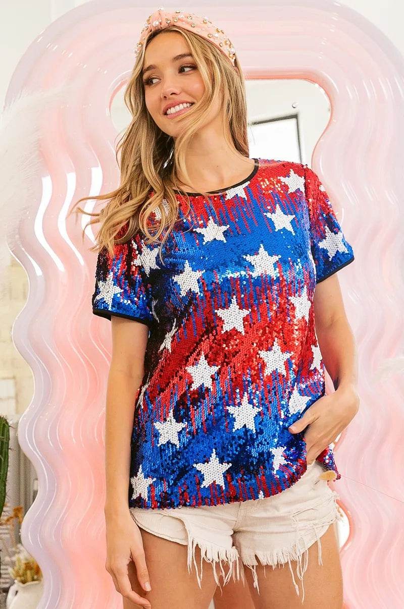 BiBi American Theme Star Pattern Sequin Top - Shop Style & More | Fresh Looks, Everyday Deals & Free Shipping