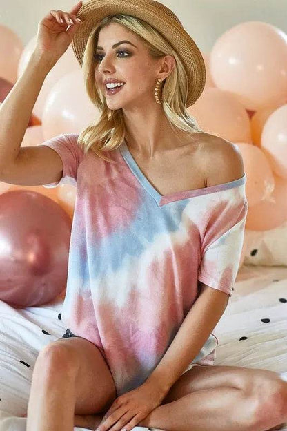 BiBi Tie Dye French Terry V Neck Top - Shop Style & More | Fresh Looks, Everyday Deals & Free Shipping
