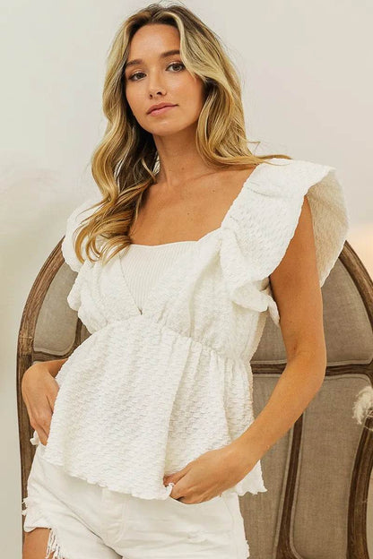 BiBi Crinkle Bubble Textured Ruffled Top - Shop Style & More | Fresh Looks, Everyday Deals & Free Shipping