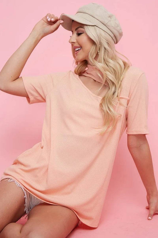 BiBi Rib Knit With Front Cut Out Mock Neck Top - Shop Style & More | Fresh Looks, Everyday Deals & Free Shipping