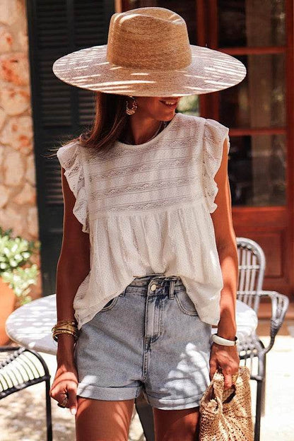 White Ruffled Lace Flowy Tank Top - Shop Style & More | Fresh Looks, Everyday Deals & Free Shipping