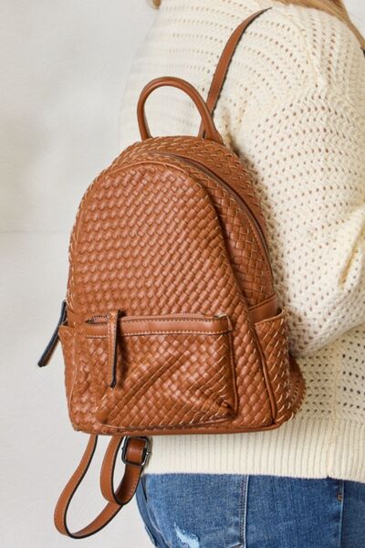 SHOMICO PU Leather Woven Backpack TAN One Size Bags