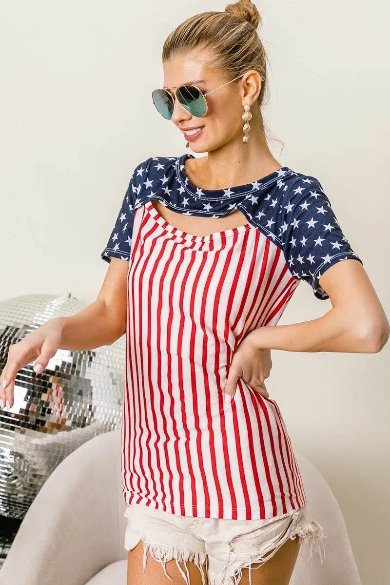 BiBi American Flag Theme Front Cut Out Top - Shop Style & More | Fresh Looks, Everyday Deals & Free Shipping
