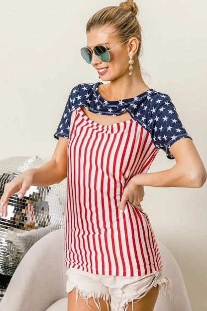 BiBi American Flag Theme Front Cut Out Top - Shop Style & More | Fresh Looks, Everyday Deals & Free Shipping