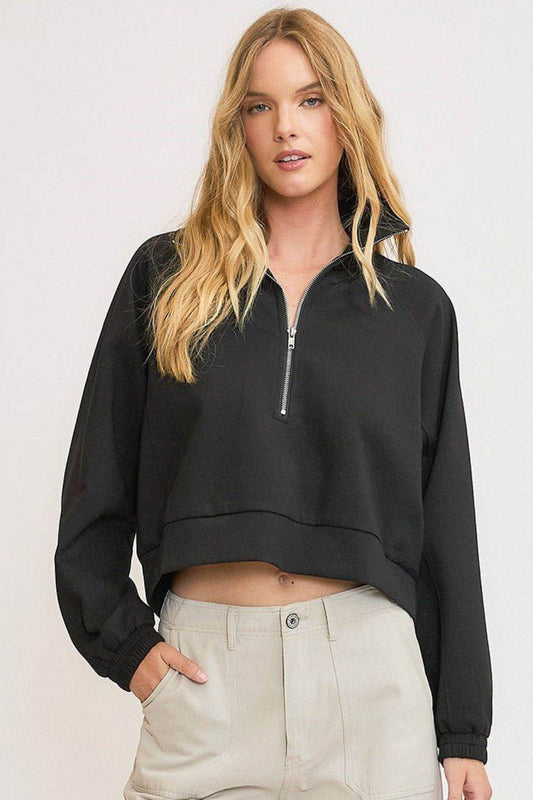 Umgee Full Size Half Zip Cropped Sweatshirt Plus Size - Shop Style & More | Fresh Looks, Everyday Deals & Free Shipping