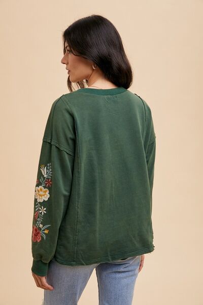 Annie Wear Embroidered Long Sleeve French Terry Top Hoodies & Sweaters