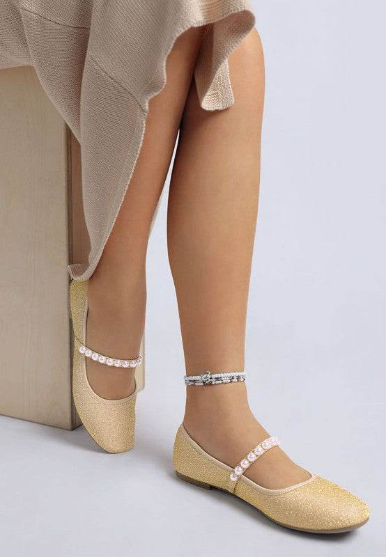 Corphee Pearl Strapped Glitter Ballerinas - Shop Style & More | Fresh Looks, Everyday Deals & Free Shipping