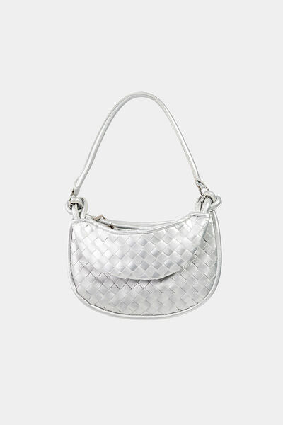 Fame PU Leather Basket Weave Half Moon Bag Silver One Size Bags