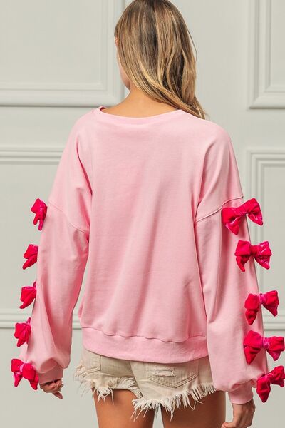 BiBi Velvet Ribbon Bows Long Sleeve Round Neck Sweatshirt Hoodies & Sweaters