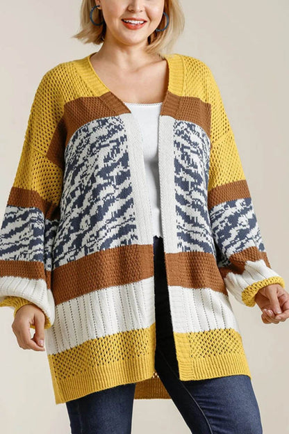 Umgee Full Size Color Block Open Front Longline Cardigan Plus Size - Shop Style & More | Fresh Looks, Everyday Deals & Free Shipping