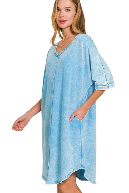 Zenana Acid-washed French Terry Tee Shirts Dress - Shop Style & More | Fresh Looks, Everyday Deals & Free Shipping