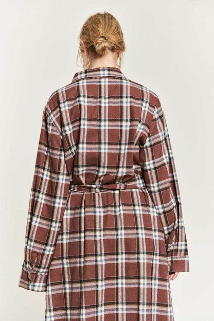 PLAID PRINT COLLAR LONG SHIRT DRESS PLUS - Shop Style & More | Fresh Looks, Everyday Deals & Free Shipping