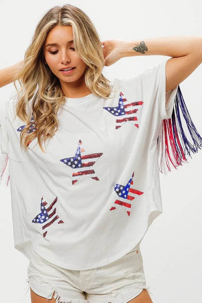 BiBi American Flag Sequin Star Fringe Top - Shop Style & More | Fresh Looks, Everyday Deals & Free Shipping