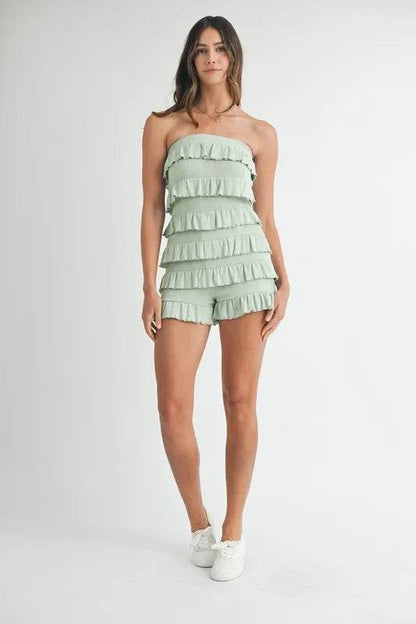 MABLE Pointelle Knit Fabric Ruffled Tube Romper - Shop Style & More | Fresh Looks, Everyday Deals & Free Shipping