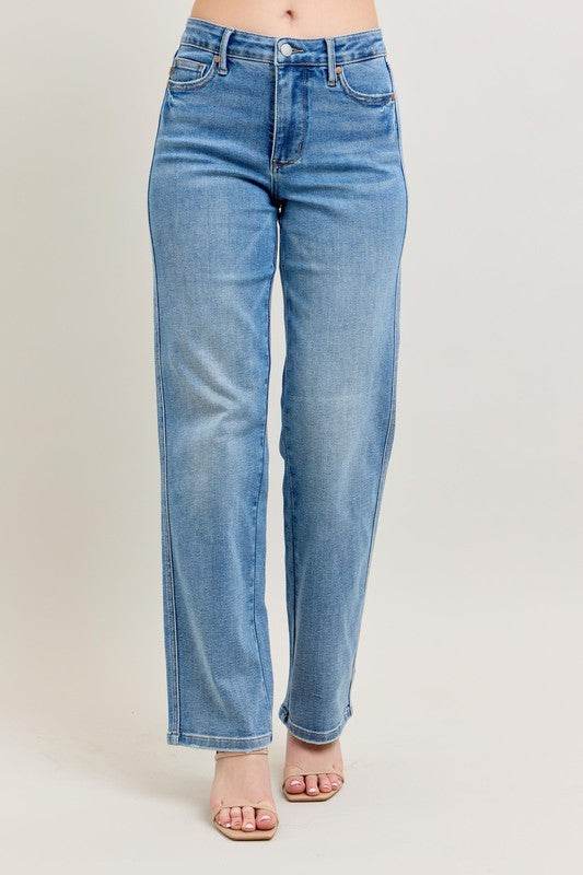 Judy Blue Full Size Tummy Control Vintage Wash Straight Jeans Plus Size - Shop Style & More | Fresh Looks, Everyday Deals & Free Shipping