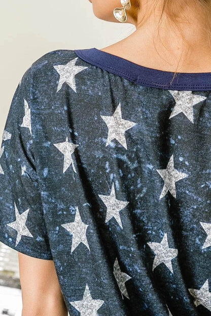 BiBi Vintage Star Print Top With Contrast Caged Neck - Shop Style & More | Fresh Looks, Everyday Deals & Free Shipping