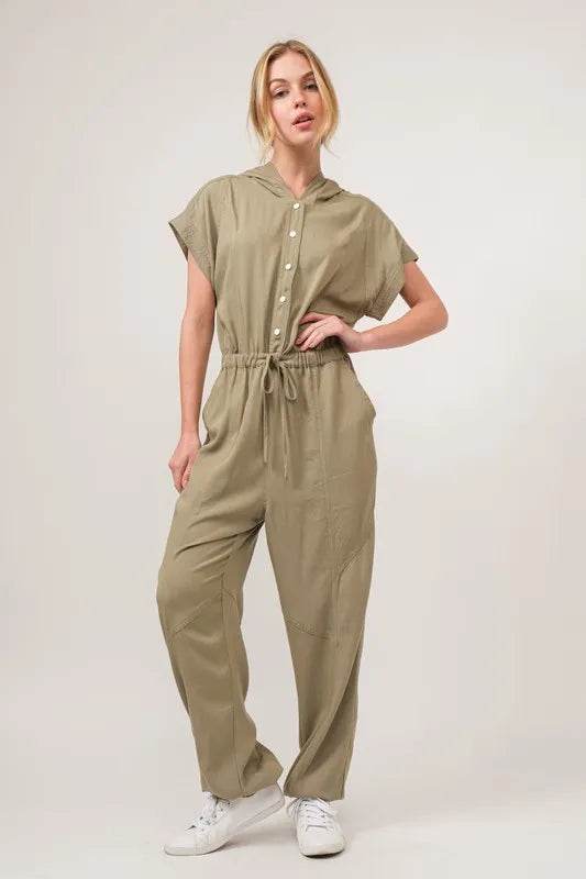 And The Why Washed Short Sleeve Hooded Jumpsuit - Shop Style & More | Fresh Looks, Everyday Deals & Free Shipping