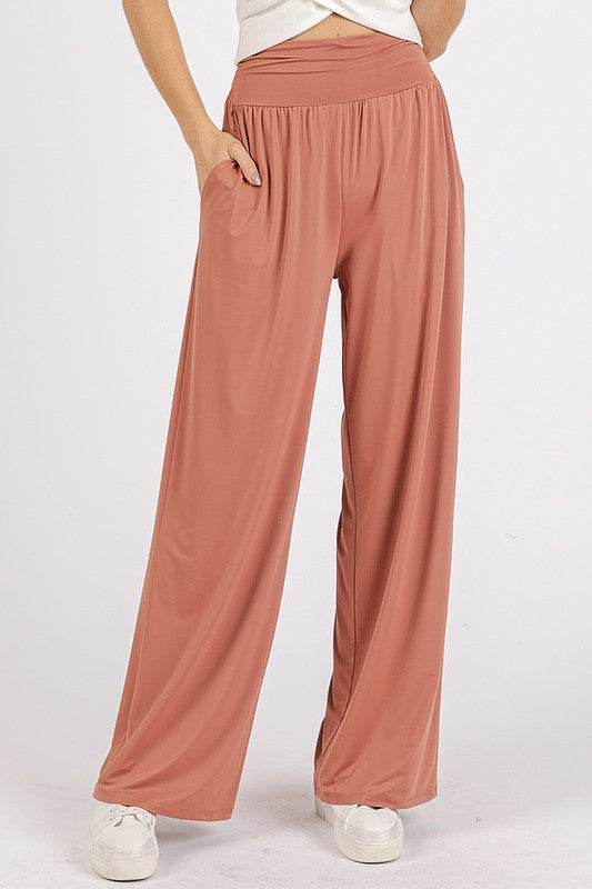 Mittoshop Stretch Banded Waist Wide Leg Pants with Pockets - Shop Style & More | Fresh Looks, Everyday Deals & Free Shipping