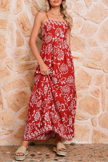 Red Floral Print Spaghetti Strap Empire Waist Maxi - Shop Style & More | Fresh Looks, Everyday Deals & Free Shipping