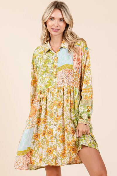 Mittoshop Floral Button Detail Long Sleeve Shirt Dress Casual Dresses