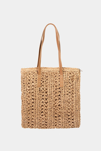 Fame Straw Braided Tote Bag Khaki One Size Bags