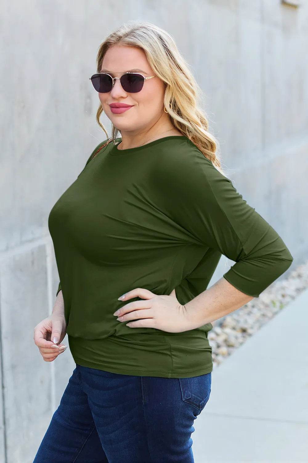 Basic Bae Full Size Round Neck Batwing Sleeve Top - Shop Style & More | Fresh Looks, Everyday Deals & Free Shipping