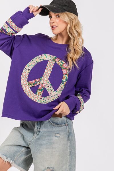 SAGE+FIG Peace Applique Patch Long Sleeve Top Hoodies & Sweaters