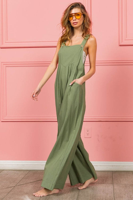 BiBi Ruched Wide Leg Overalls with Pockets - Shop Style & More | Fresh Looks, Everyday Deals & Free Shipping