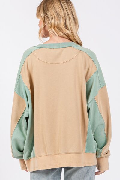 SAGE + FIG Color Block Round Neck Sweatshirt Hoodies & Sweaters