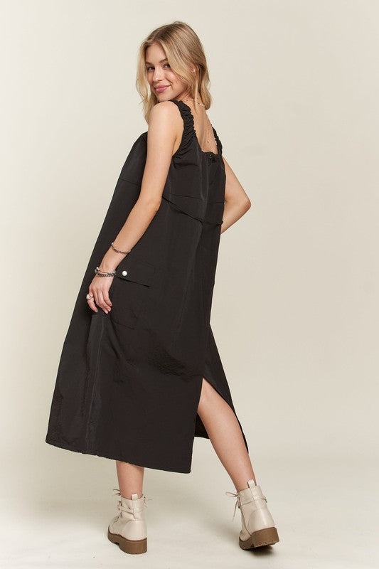 ADORA Drawstring Slit Back Cargo Dress Casual Dresses